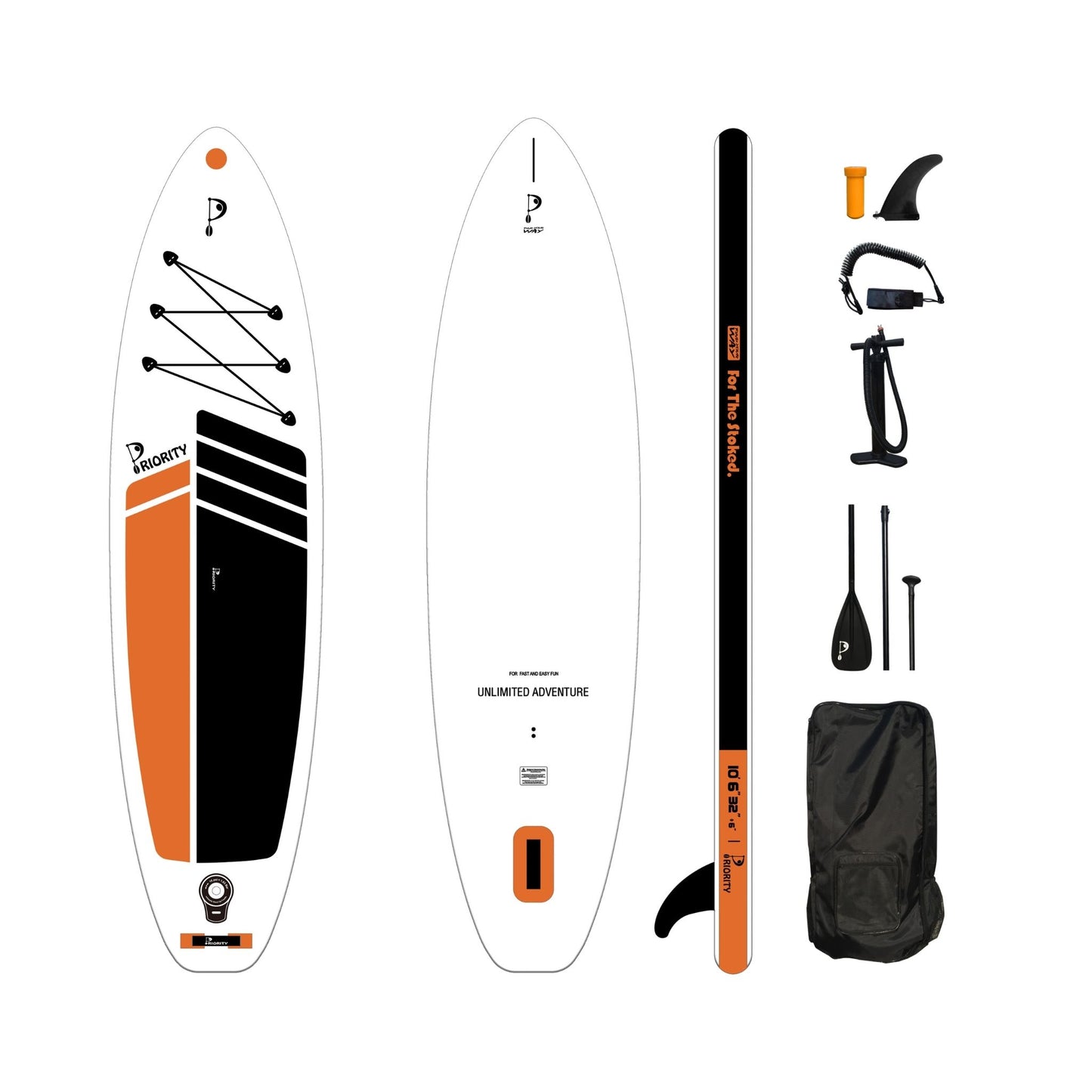 Priority Inflatable SUP Board Set 10'6x32"x6" | Double Layer Drop Stitch | Single Chamber