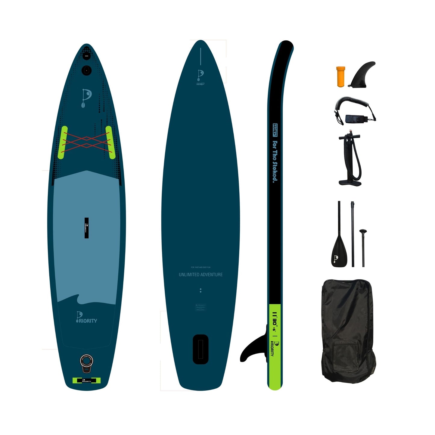Priority Inflatable SUP Board Set 11'x30'x 6" | Double Layer Drop Stitch | Single Chamber